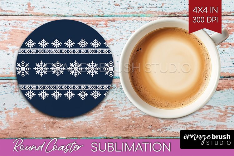 Nordic Christmas Round Coaster - Winter Coaster Sublimation example image 1