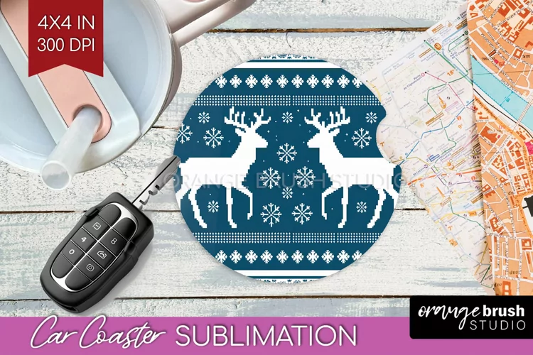 Nordic Christmas Car Coaster - Winter Coaster Sublimatoin