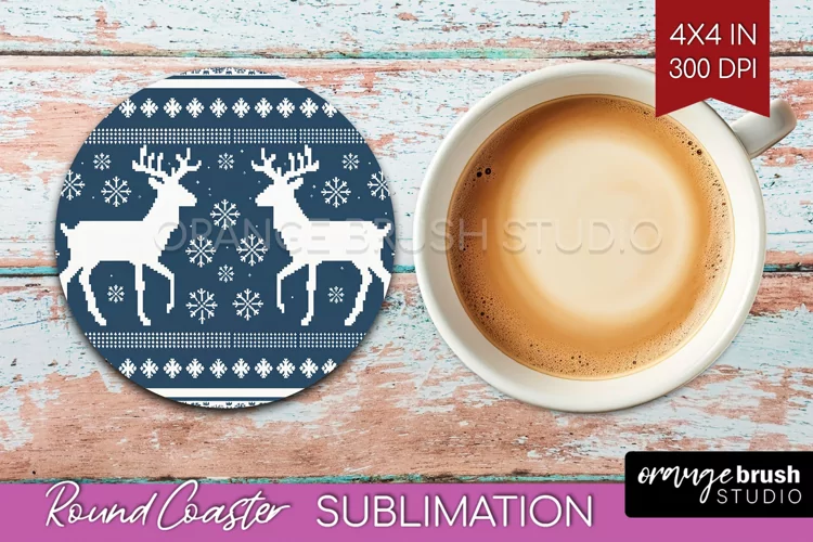 Nordic Christmas Round Coaster - Winter Coaster Sublimation