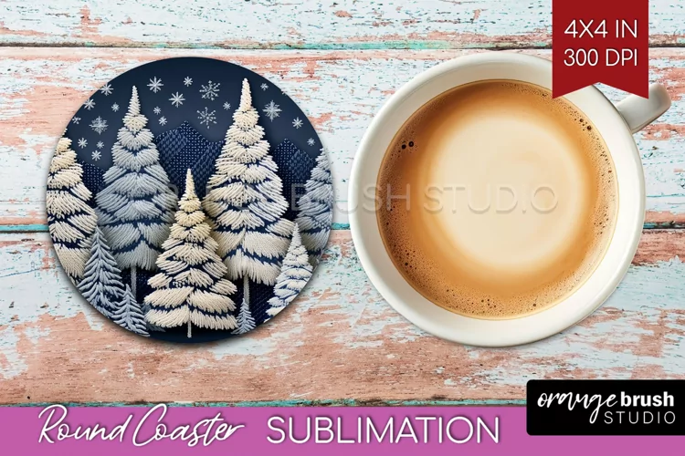 Nordic Christmas Round Coaster - Winter Coaster Sublimation