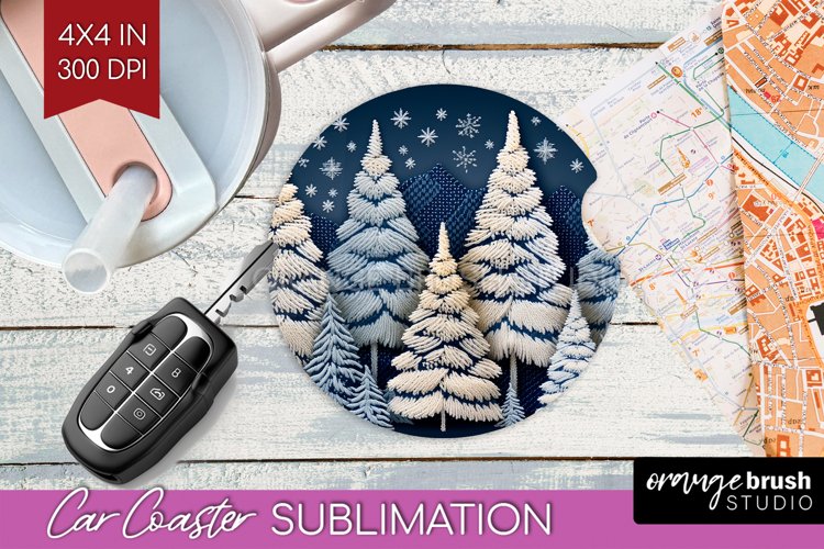 Nordic Christmas Car Coaster - Winter Coaster Sublimatoin example image 1
