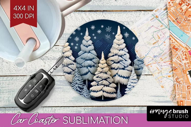 Nordic Christmas Car Coaster - Winter Coaster Sublimatoin