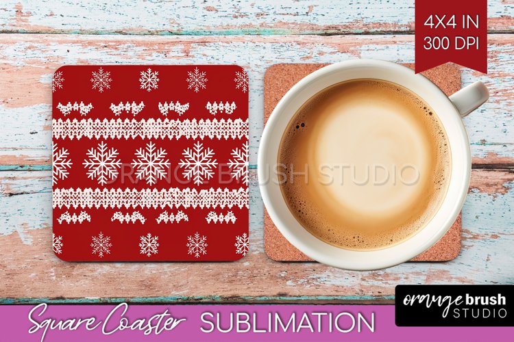 Nordic Christmas Square Coaster - Winter Coaster Sublimation example image 1