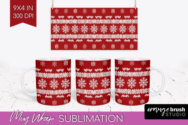 Nordic Christmas Mug Wrap - Winter 15 oz Mug Sublimation example image 1