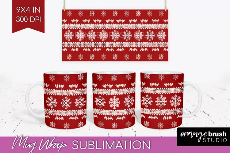 Nordic Christmas Mug Wrap - Winter 15 oz Mug Sublimation