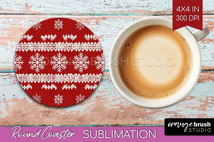Nordic Christmas Round Coaster - Winter Coaster Sublimation