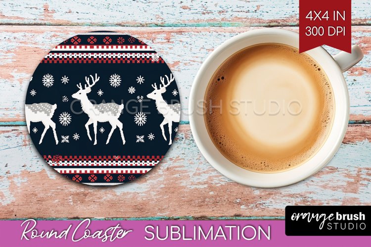 Nordic Christmas Round Coaster - Winter Coaster Sublimation example image 1
