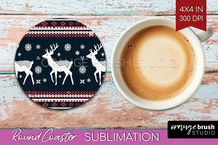 Nordic Christmas Round Coaster - Winter Coaster Sublimation