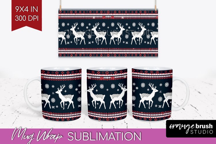 Nordic Christmas Mug Wrap - Winter 15 oz Mug Sublimation