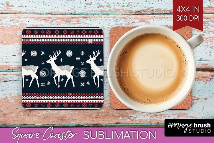 Nordic Christmas Square Coaster - Winter Coaster Sublimation