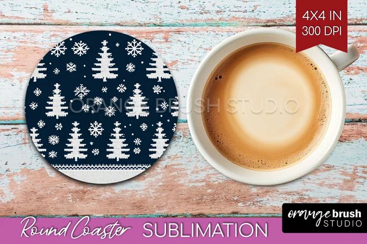 Nordic Christmas Round Coaster - Winter Coaster Sublimation