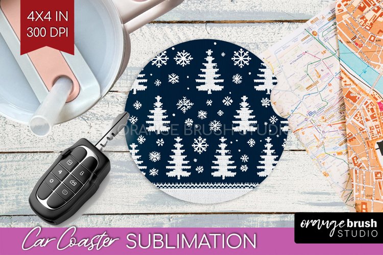 Nordic Christmas Car Coaster - Winter Coaster Sublimatoin example image 1