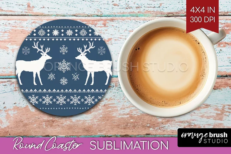 Nordic Christmas Round Coaster - Winter Coaster Sublimation