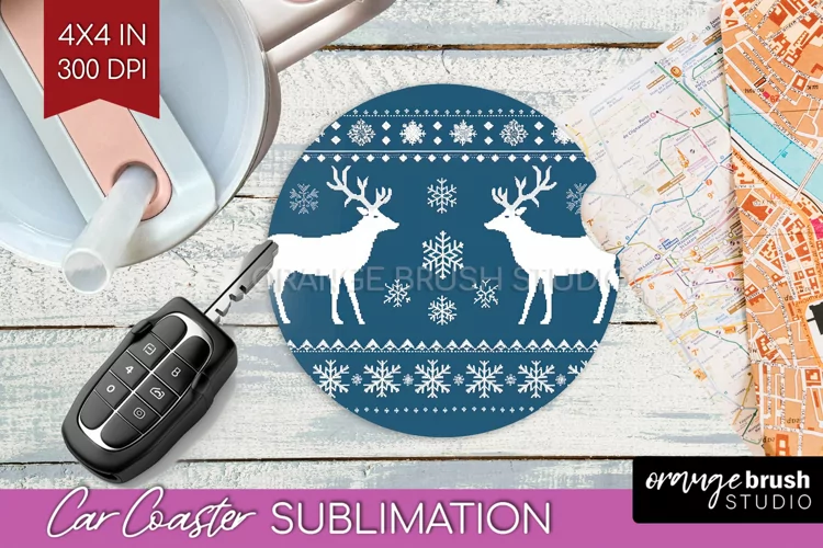 Nordic Christmas Car Coaster - Winter Coaster Sublimatoin