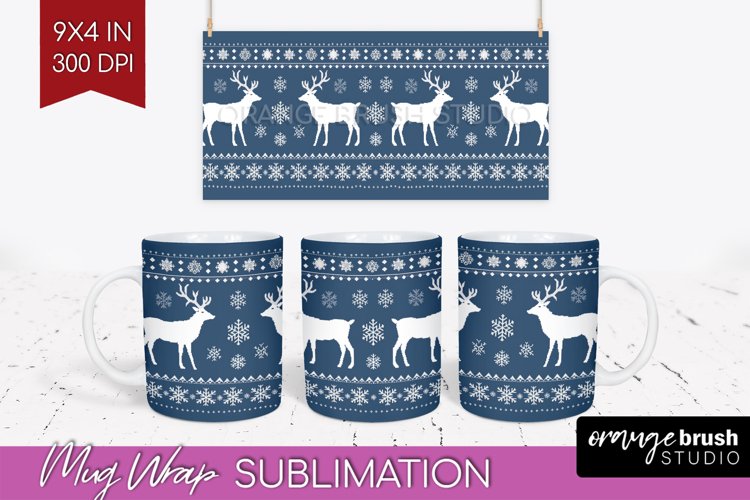 Nordic Christmas Mug Wrap - Winter 15 oz Mug Sublimation example image 1
