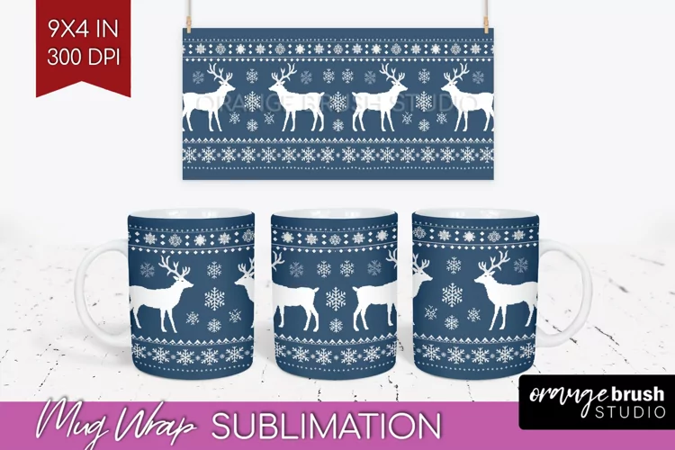 Nordic Christmas Mug Wrap - Winter 15 oz Mug Sublimation