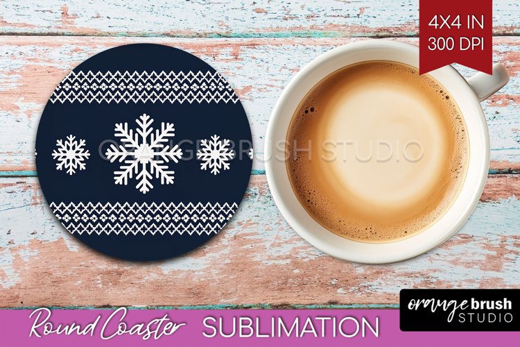 Nordic Christmas Round Coaster - Winter Coaster Sublimation example image 1
