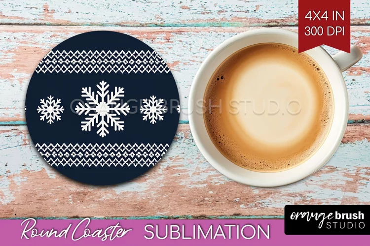 Nordic Christmas Round Coaster - Winter Coaster Sublimation