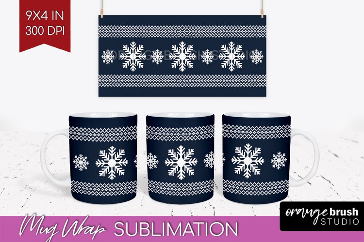 Nordic Christmas Mug Wrap - Winter 15 oz Mug Sublimation example image 1