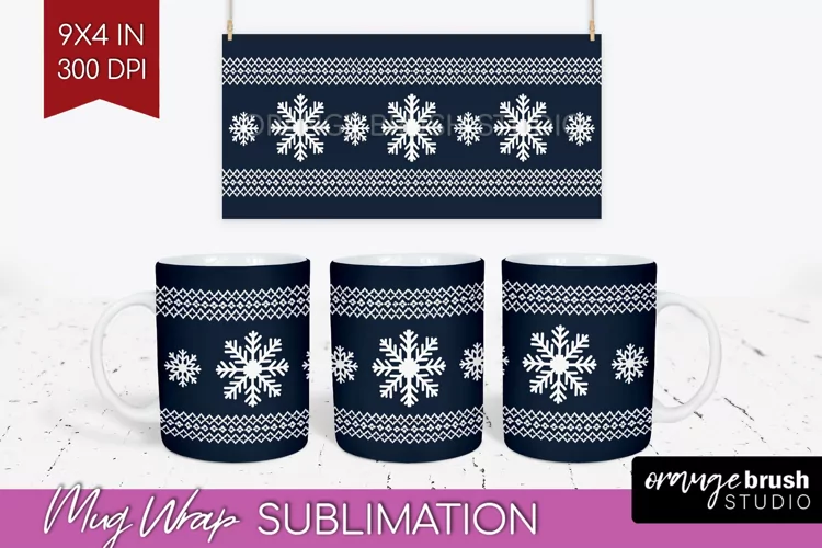 Nordic Christmas Mug Wrap - Winter 15 oz Mug Sublimation