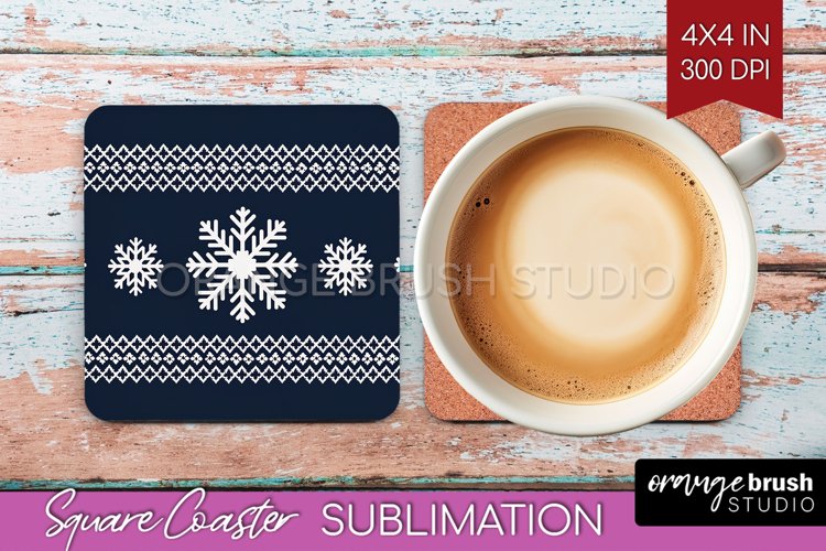 Nordic Christmas Square Coaster - Winter Coaster Sublimation example image 1