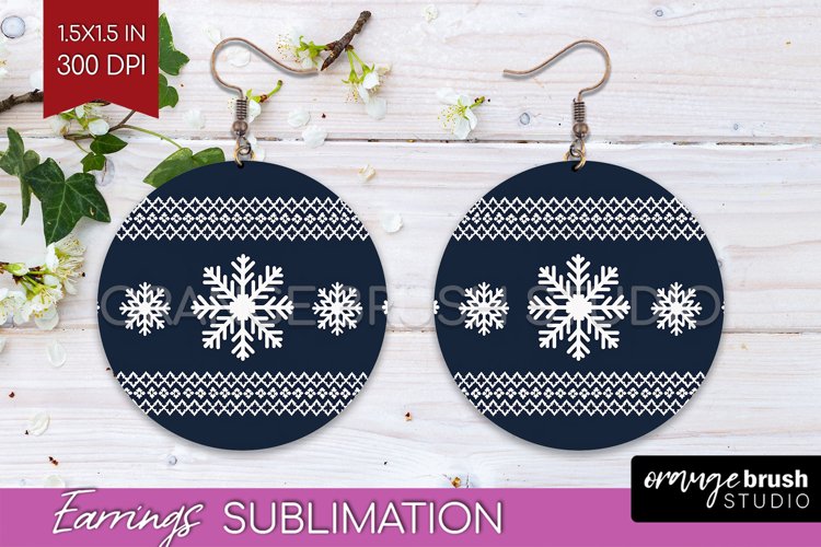 Nordic Christmas Round Earrings, Winter Earring Sublimation