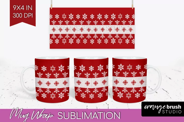 Nordic Christmas Mug Wrap - Winter 15 oz Mug Sublimation