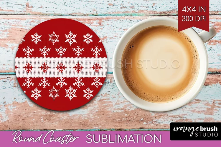 Nordic Christmas Round Coaster - Winter Coaster Sublimation