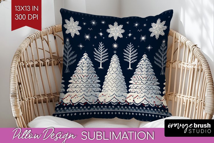 Nordic Christmas Pillow Sublimation - Winter Pillow Cover example image 1