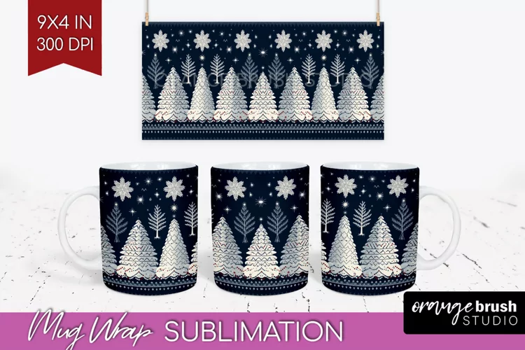 Nordic Christmas Mug Wrap - Winter 15 oz Mug Sublimation