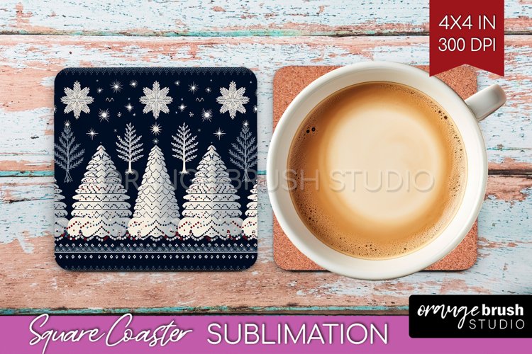 Nordic Christmas Square Coaster - Winter Coaster Sublimation example image 1