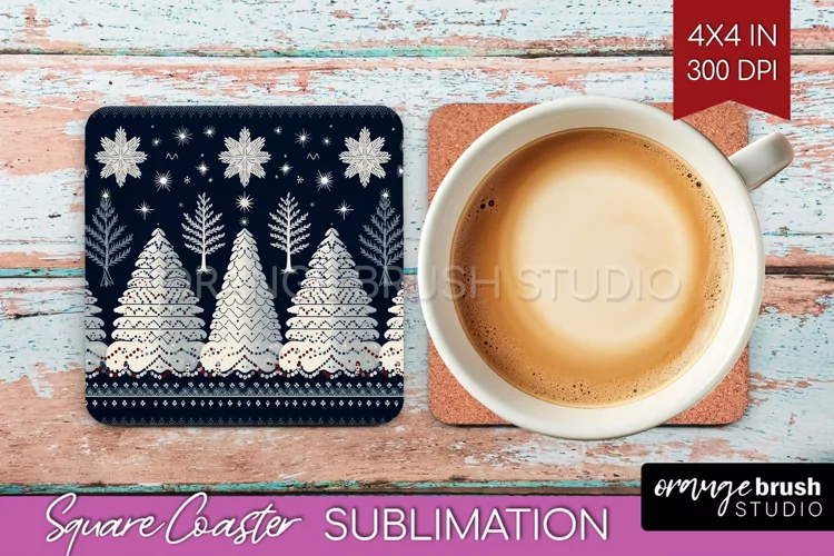 Nordic Christmas Square Coaster - Winter Coaster Sublimation