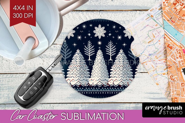 Nordic Christmas Car Coaster - Winter Coaster Sublimatoin example image 1