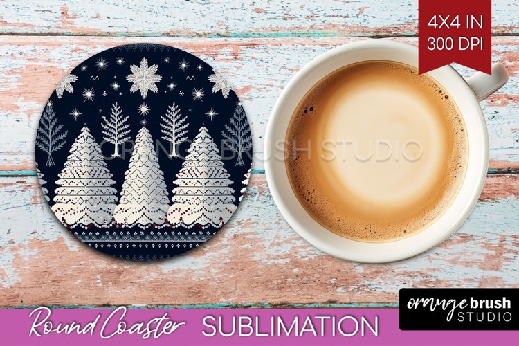 Nordic Christmas Round Coaster - Winter Coaster Sublimation example image 1