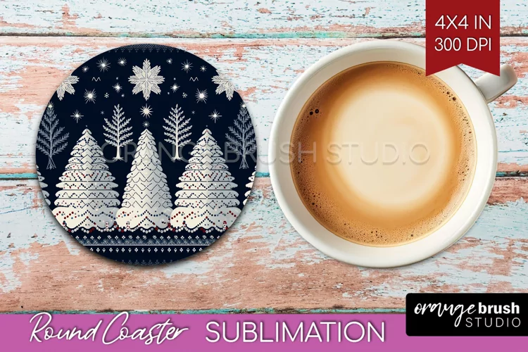 Nordic Christmas Round Coaster - Winter Coaster Sublimation