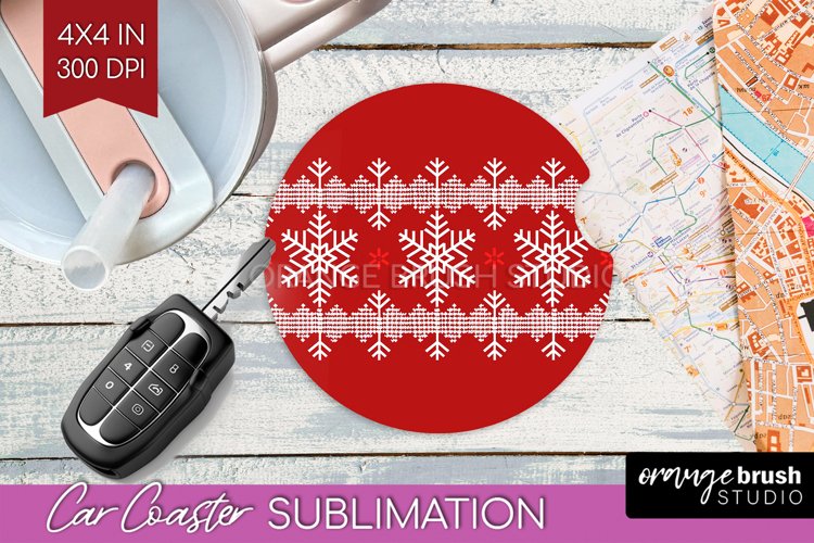 Nordic Christmas Car Coaster - Winter Coaster Sublimatoin example image 1