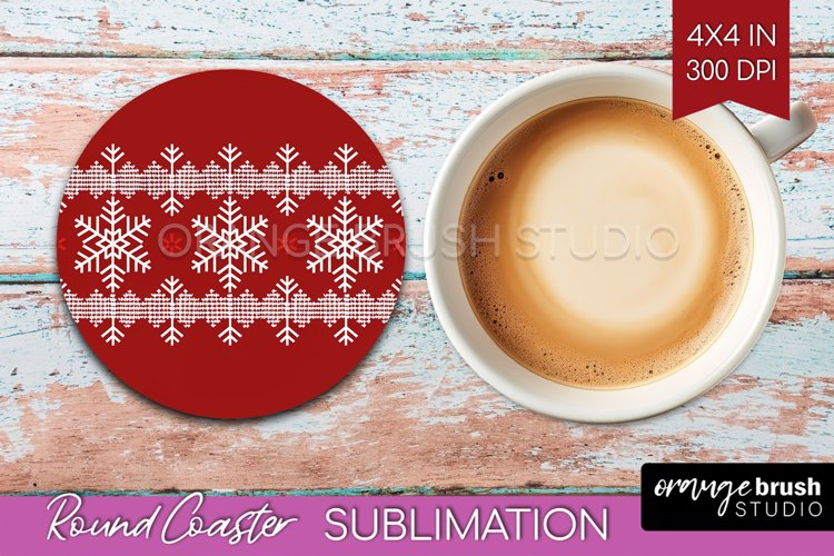 Nordic Christmas Round Coaster - Winter Coaster Sublimation example image 1