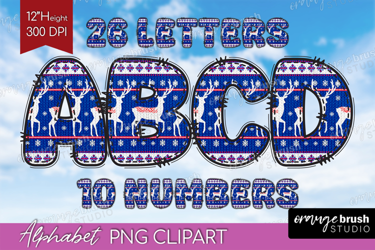 Knitted Christmas Doodle Alphabet Clipart - Nordic Xmas PNG