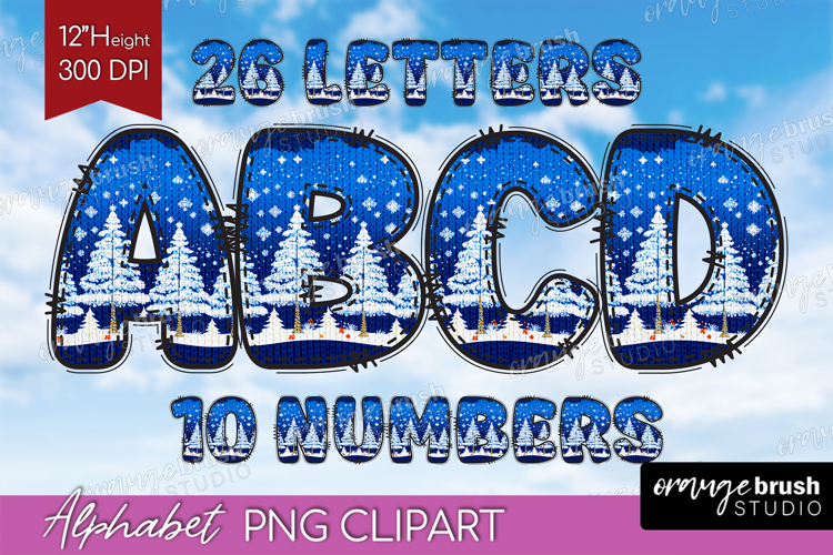 Knitted Christmas Doodle Alphabet Clipart - Nordic Xmas PNG