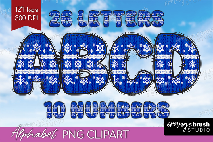 Knitted Christmas Doodle Alphabet Clipart - Nordic Xmas PNG