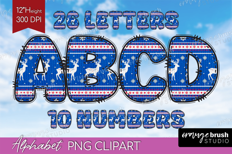 Knitted Christmas Doodle Alphabet Clipart - Nordic Xmas PNG