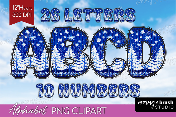 Knitted Christmas Doodle Alphabet Clipart - Nordic Xmas PNG