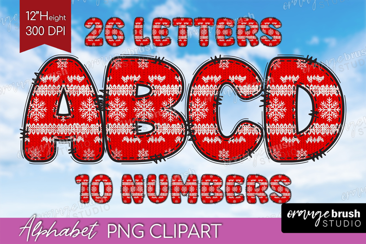 Knitted Christmas Doodle Alphabet Clipart - Nordic Xmas PNG