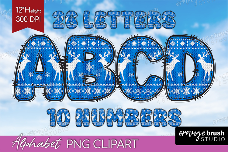 Knitted Christmas Doodle Alphabet Clipart - Nordic Xmas PNG