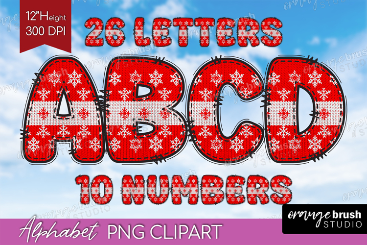 Knitted Christmas Doodle Alphabet Clipart - Nordic Xmas PNG