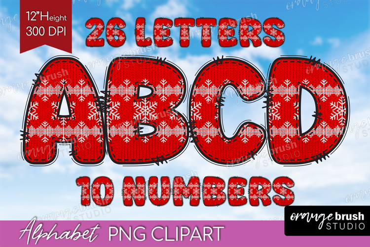 Knitted Christmas Doodle Alphabet Clipart - Nordic Xmas PNG