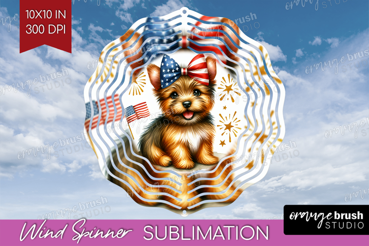 Norwich Terrier Dog Wind Spinner Sublimation PNG Patriotic