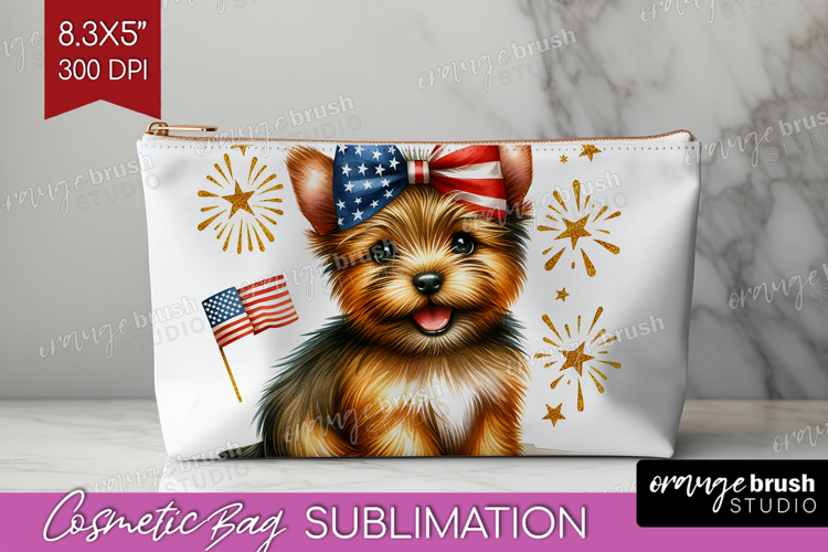 Norwich Terrier Dog Cosmetic Bag Patriotic Dog Makeup Bag