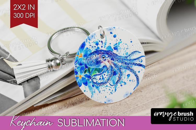 Octopus Floral Keychain PNG Blue Flowers Keychain