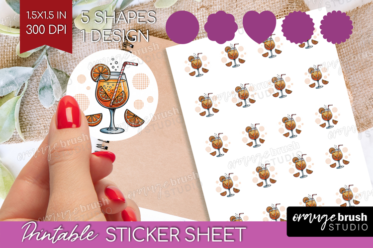 Orange Spritz Cocktail Round Sticker Summer Drink Printable